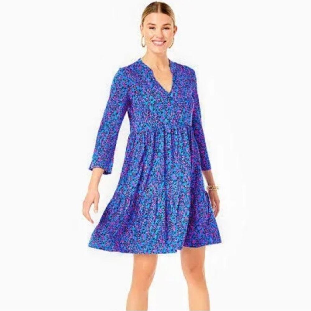 Lilly Pulitzer Alaina 3/4 Sleeve Dress Blue Flare in Growl and Prowl - Picture 13 of 13